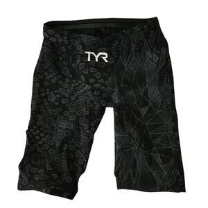 TYR Avictor Black Swim Jammers Size 27 Black Gray Print Competitive Swimming